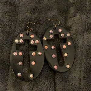 Black bling cross Sookie Sookie earrings